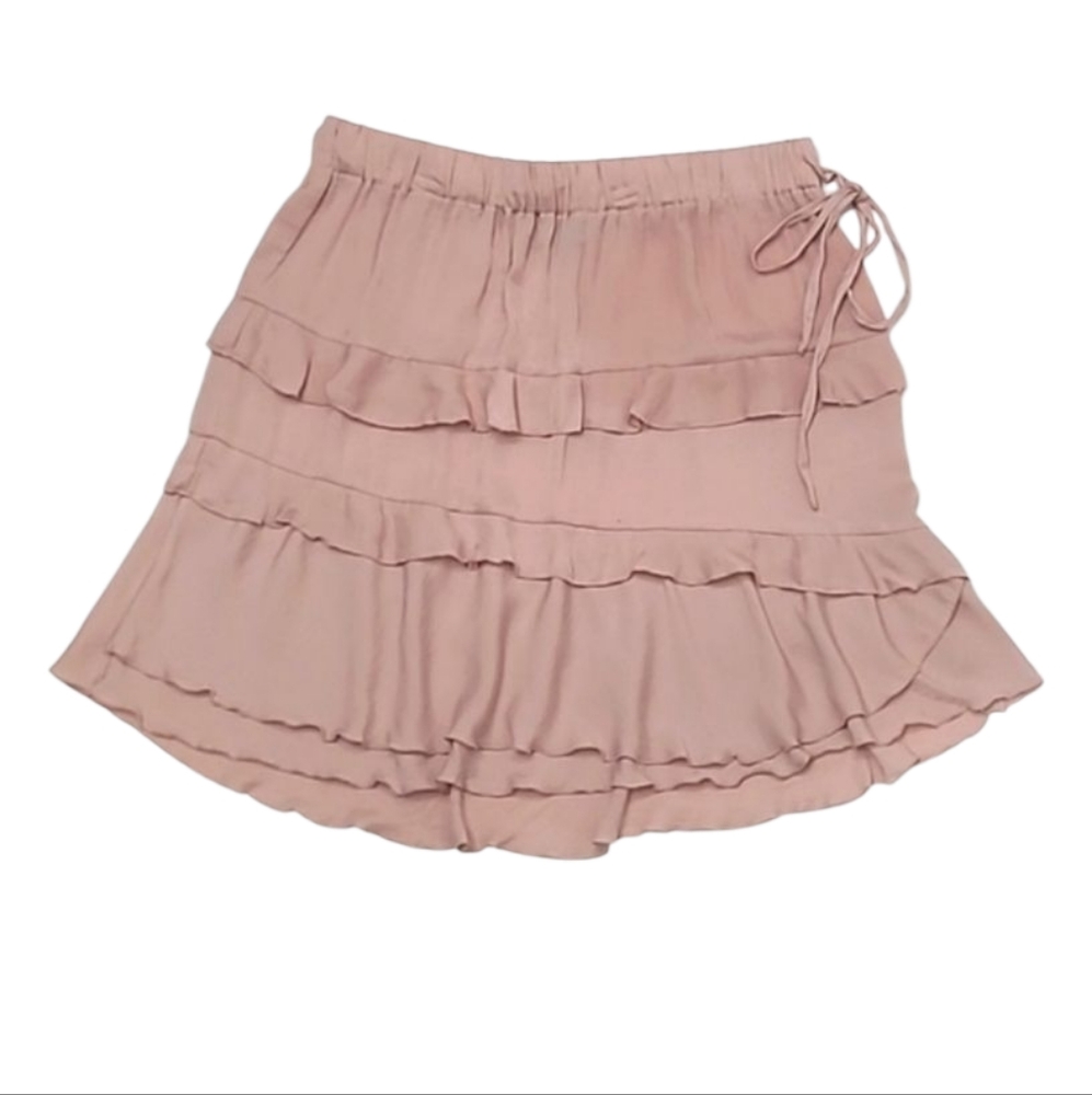 😁Who What Wear Blush A-Line Layered Ruffle Skirt Above Knee Stretch Waist